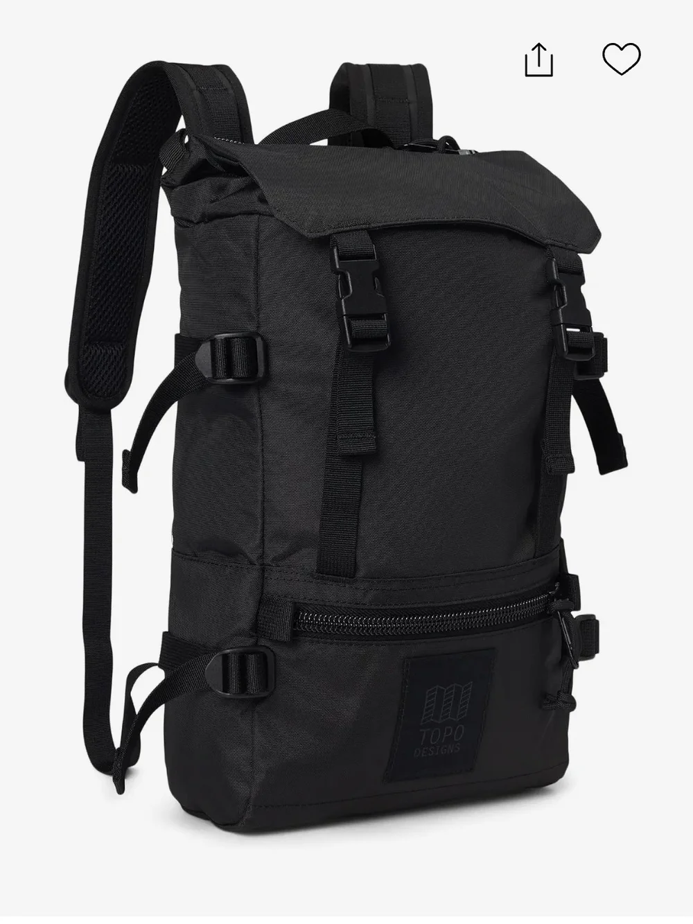 Topo Designs Black Roll-Top Backpack with Front Zip Pocket